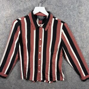 Pendleton Womens Silk Red Black Stripe Long‎ Sleeve Blouse Size 6P